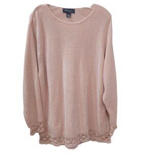 Lane Bryant Women's Sz 18/20 Long Sleeve Crochet Trim Tunic Knit Sweater